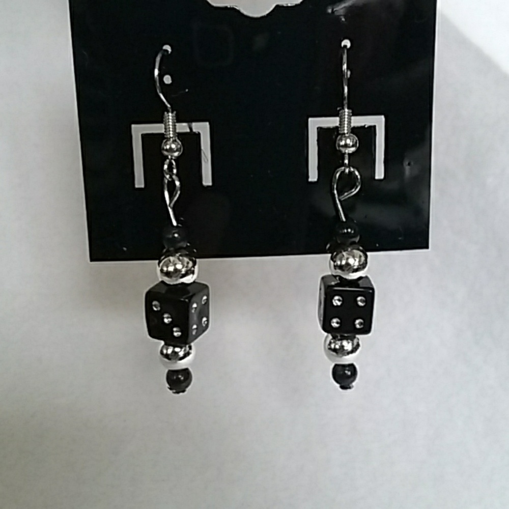 Black and silver dice earrings